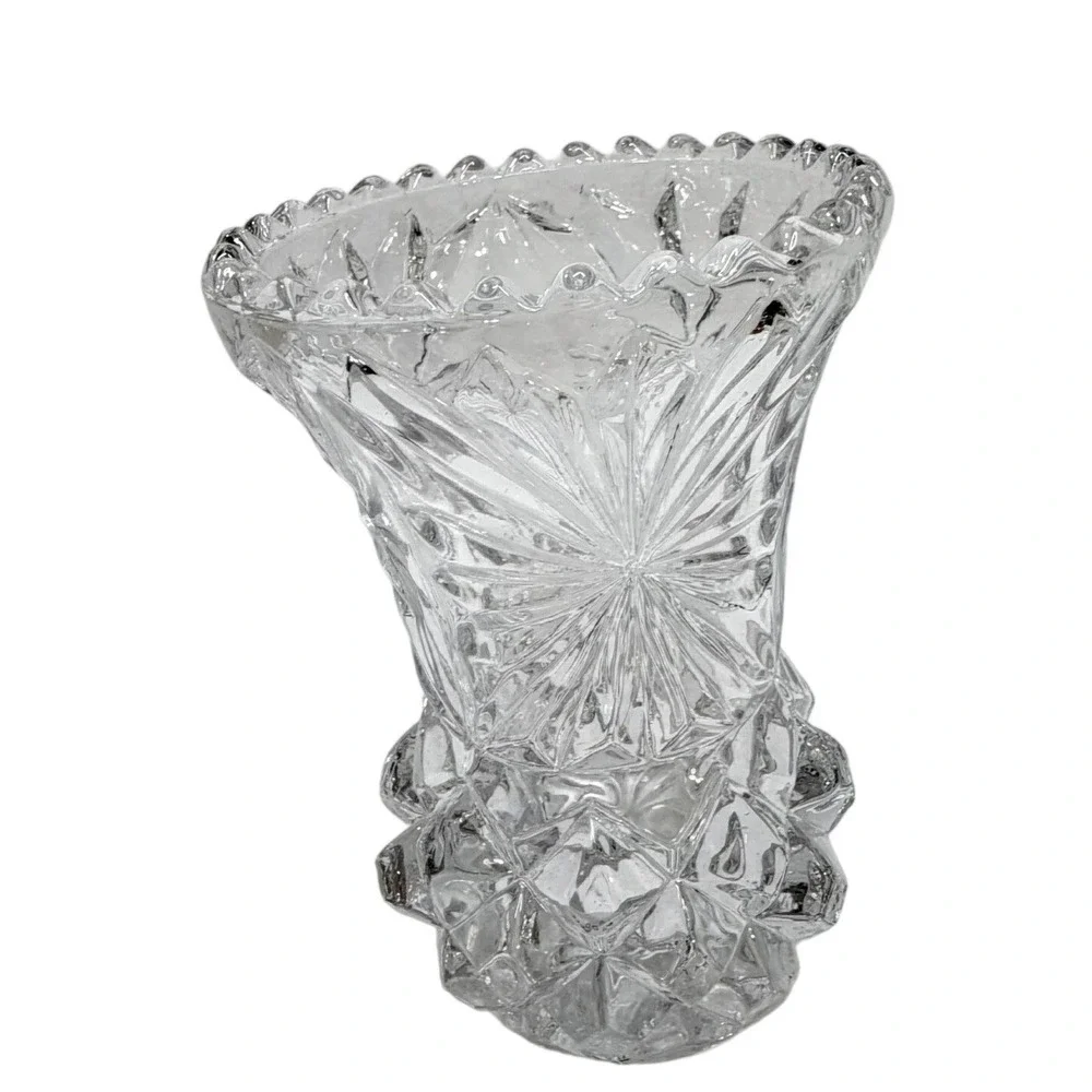 Vintage Clear Cut Crystal Glass Bud Vase‎ Pinwheel Diamond Starburst 5 Inch